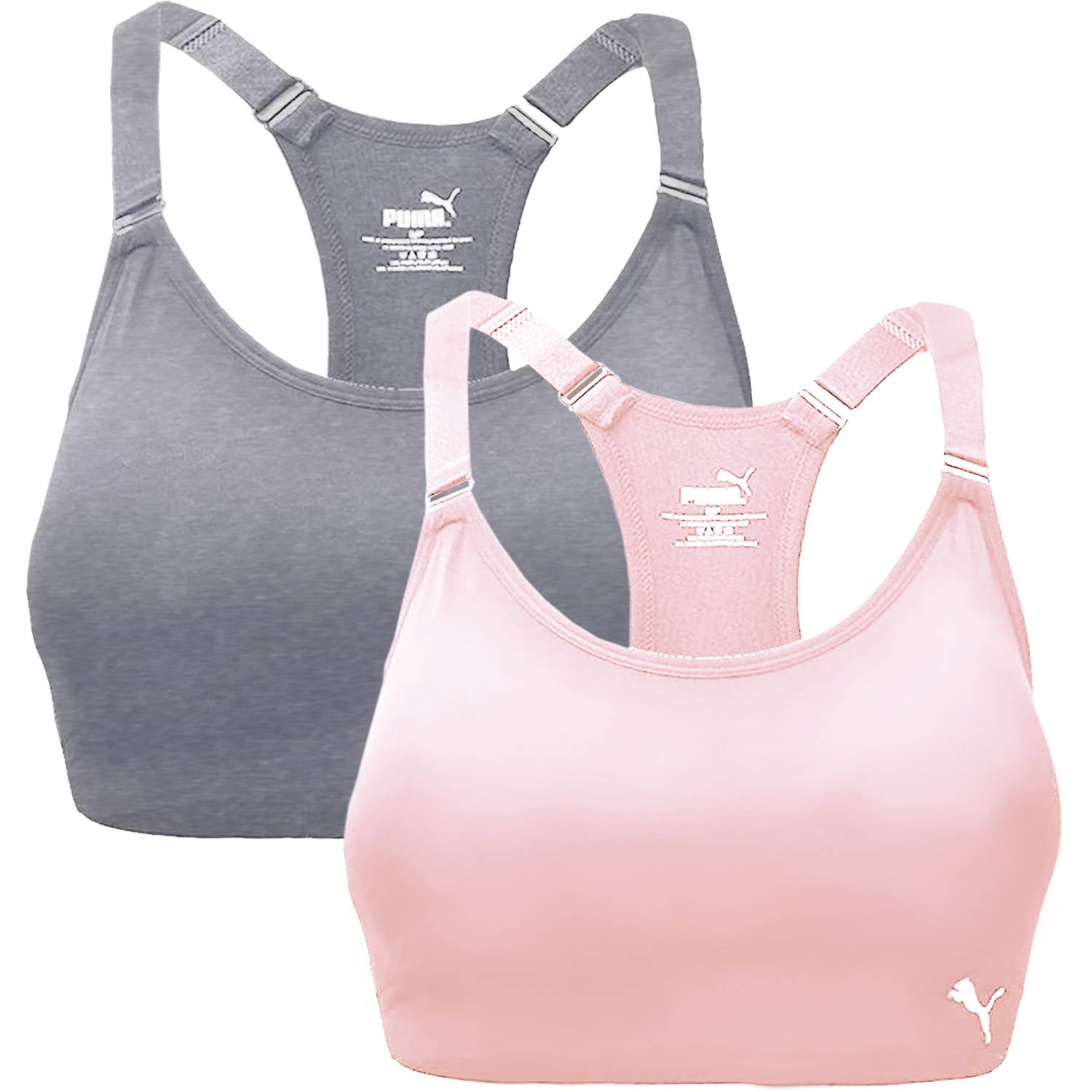 Puma Women's Sports Bra 2 Pack Seamless Removable Cups Size: XL, Color:  White/Dark Pink