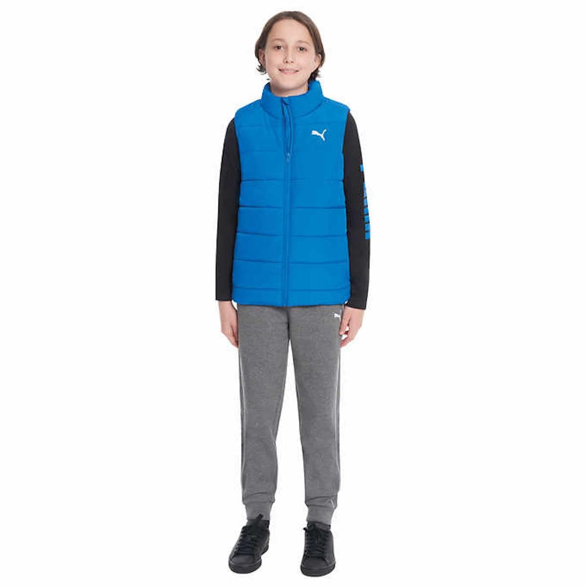PUMA Youth Kid s 3 Piece Vest Outfit Set 1 Vest 1 Long Sleeve Shirt 1 Jogger Pant Blue Gray X Small 5 6