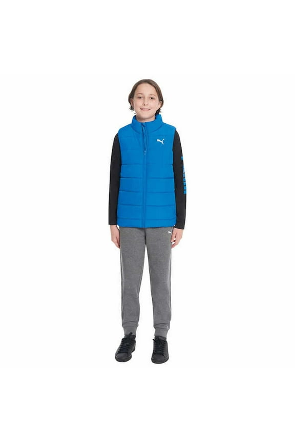 Youth Kid's 3 Piece Vest Outfit Set, 1 Vest, 1 Long Sleeve Shirt, 1 Jogger Pant (Blue/Gray, X-Small(5/6))