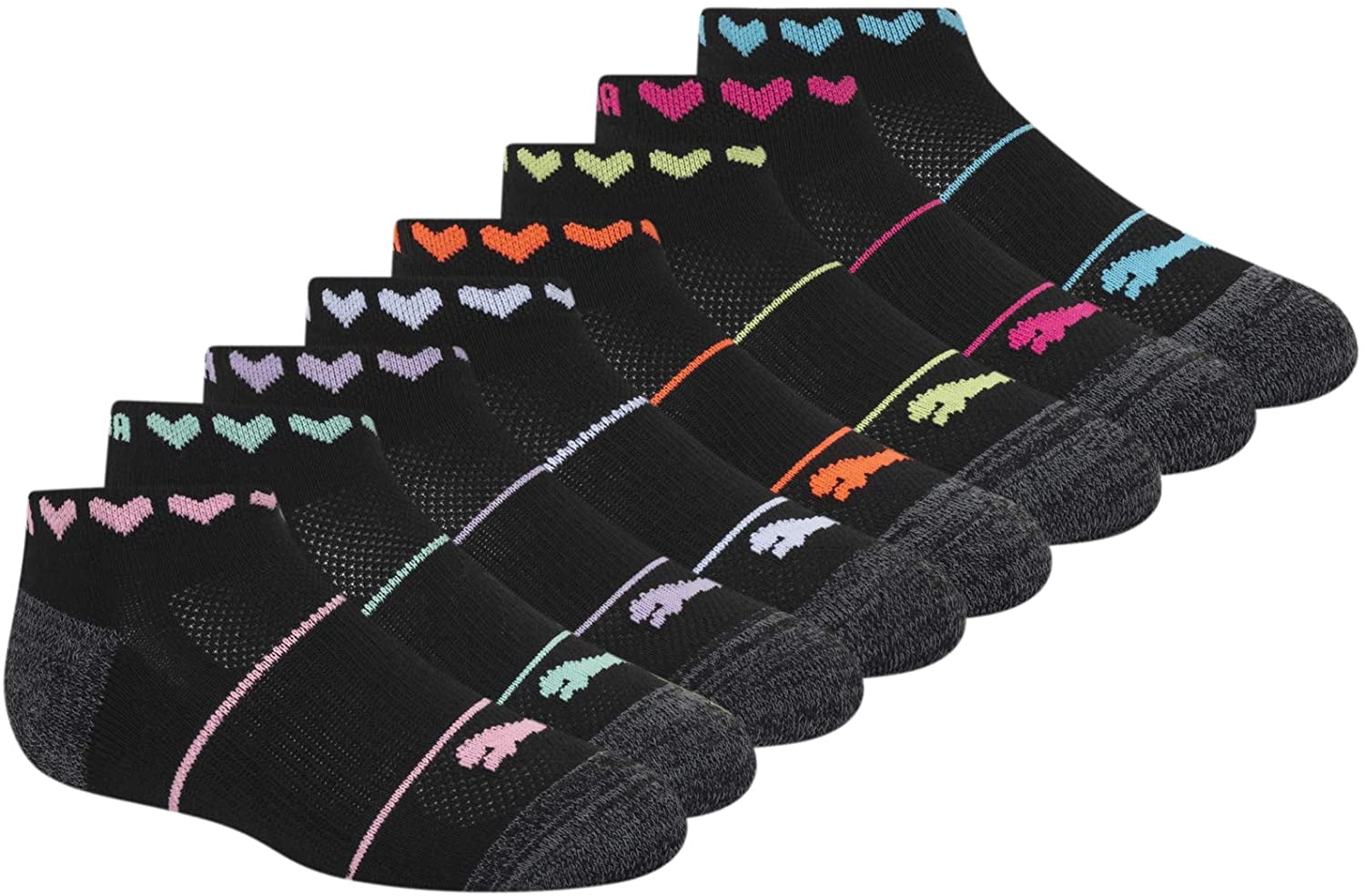PUMA girls 8 Pack Low Cut Socks Hair Ties 7-8.5 Black/Multi - Walmart.com