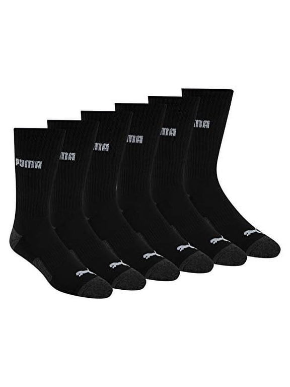 mens 6 Pack Crew Socks, Black/Grey Logo, 13-11 US