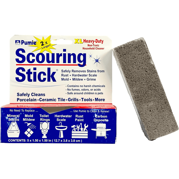 PUMIE Extra Large Pumice Scouring Stick, 2x Larger Than Regular Stick, Heavy Duty Pumice Cleaning Stone for Tough Kitchen Stains, Toilet Bowls & Rings