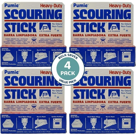 PUMIE Scouring Stick, 4 pack Heavy Duty, HDW, Removes Stains, Hard Water Rings, Rust and Paint, Carbon Buildups, 4 Pack