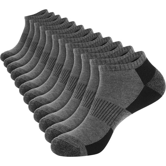 PUMIER 12 Pack Mens One Size Cushioned Ankle Socks, Low Cut Breathable Casual Socks (Shoe Size 6-11)