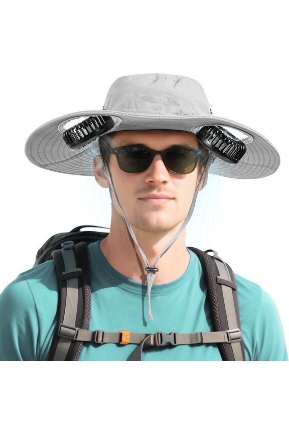 2-in-1 Hands-Free Cooling Hat & Neck Fan, UPF 50+ Wide Brim Sun Hat with 2600mAh Rechargeable Battery, 3-Speed Adjustable, Waterproof & Lightweight for Men, Women, Fishing, Camping, Travel.