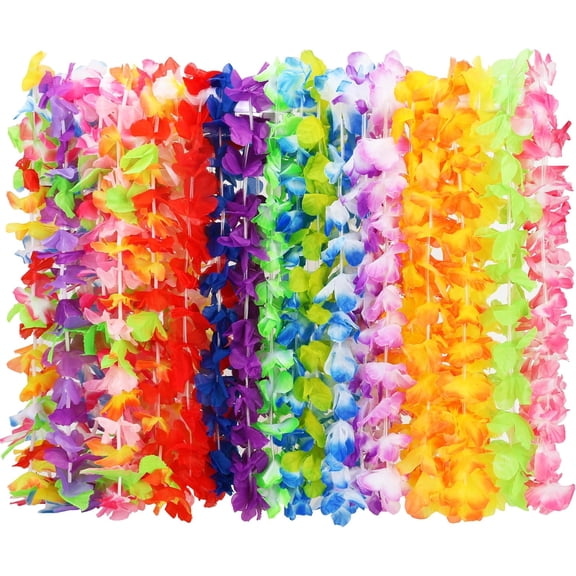 PUMIER 24/50 Pack Hawaiian Flower Leis for Luau Party Decorations, Bulk Tropical Silk Flower Necklaces, Colorful Summer Beach Pool Party Supplies, One Size Fits All Creates Lively Party