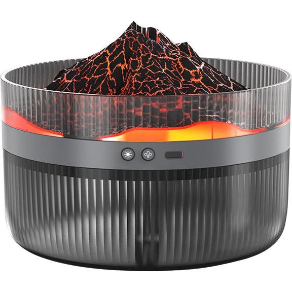 PUMIER 2L Cool Mist Humidifier with Volcano Design, Essential Oil Diffuser & Adjustable Flame Light - Ultrasonic Quiet Humidifier for Bedroom, Office, Home Decor (Multi-Color LED)