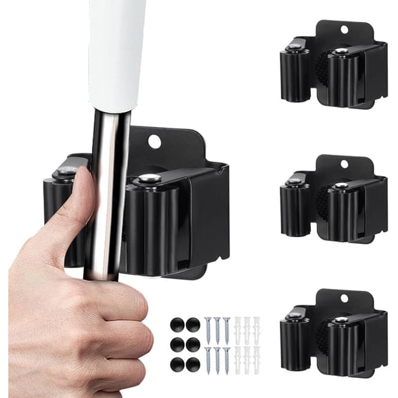 PUMIER 3-Pack Heavy Duty Stainless Steel Wall Mount Broom Mop Holder, Garden Tool Organizer Rack for Rake Shovel Handle, Utility Hanger with Screws, Matte Black