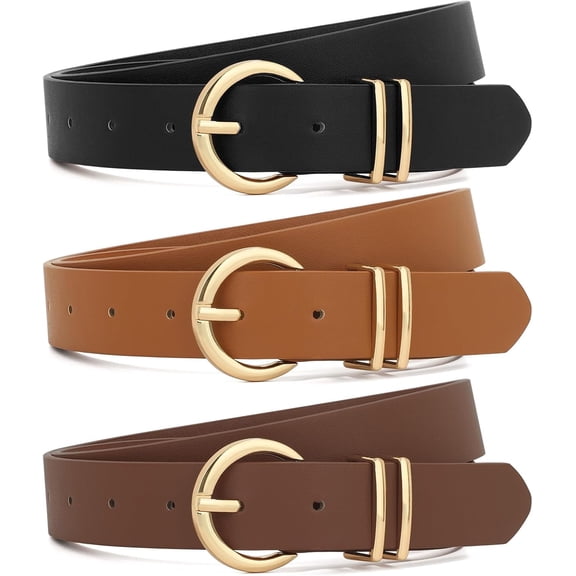 PUMIER 3 Pack Women Belts For Jeans Dresses Pants Ladies Leather Waist Belt with Gold Buckle Thanksgiving Day, Birthday, Christams Day Gift