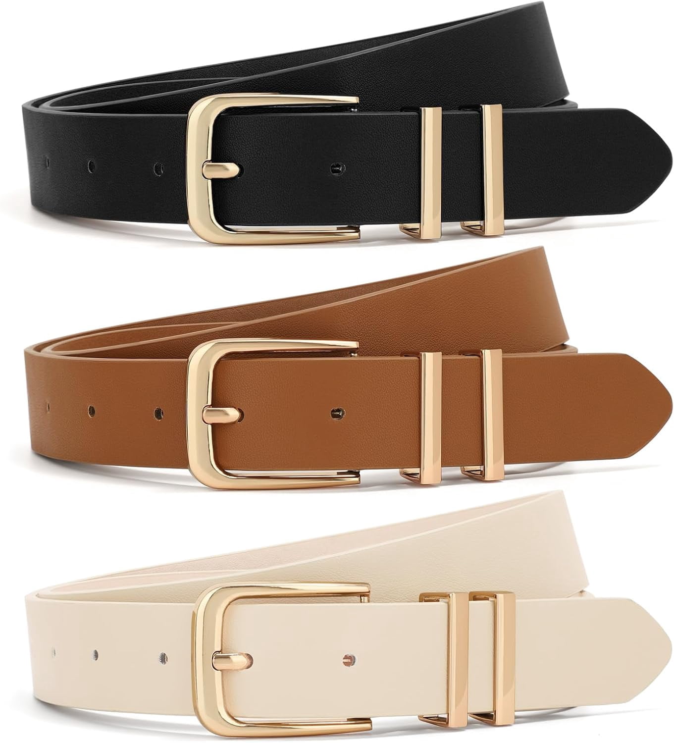 Premium PU Leather Belts with Gold Buckle, Adjustable Fit, 3-Pack PUMIER 3 Pack Women Belts For Jeans Dresses Pants Ladies  main image 3