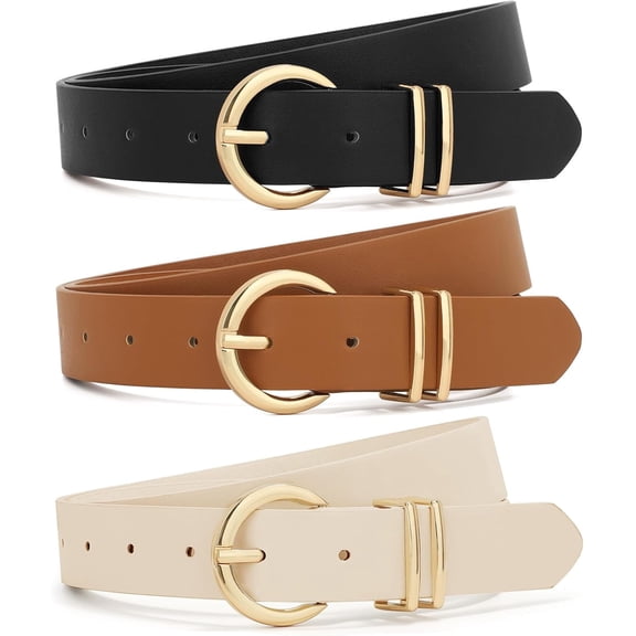 PUMIER 3 Pack Women Belts For Jeans Dresses Pants Ladies Leather Waist Belt with Gold Buckle Thanksgiving Day, Birthday, Christams Day Gift