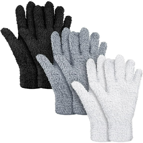 PUMIER 3 Pairs Microfiber Plant Dusting Gloves Leaf Cleaning Gloves for Indoor Plants, Blinds, Furniture, House(Medium,Dark Blue, Gray, Khaki)