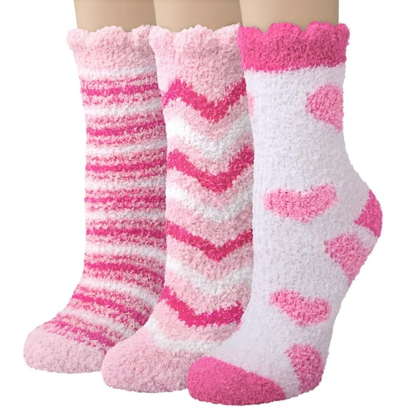 PUMIER 3 Pairs Womens Fuzzy Socks Winter Warm Fluffy Soft Slipper Home Sleeping Cute Animal Socks Christmas Socks