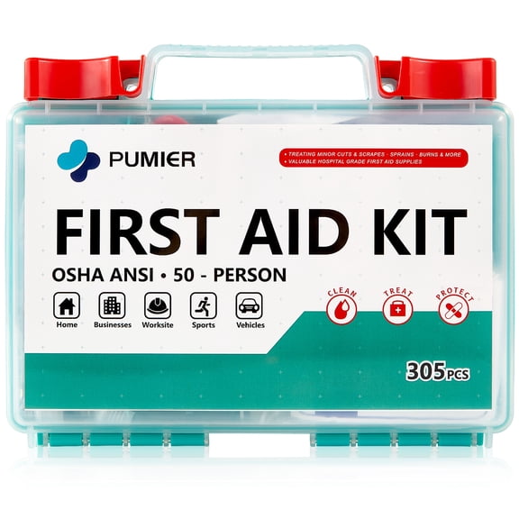 PUMIER 305 Pieces OSHA-Compliant First Aid Kit - Portable Compact Hard Box Multi-Purpose Emergency Kit - Ideal for Businesses, Worksite, Home, Car, Travel, Camping, Office, Vehicle, Sports, Boat