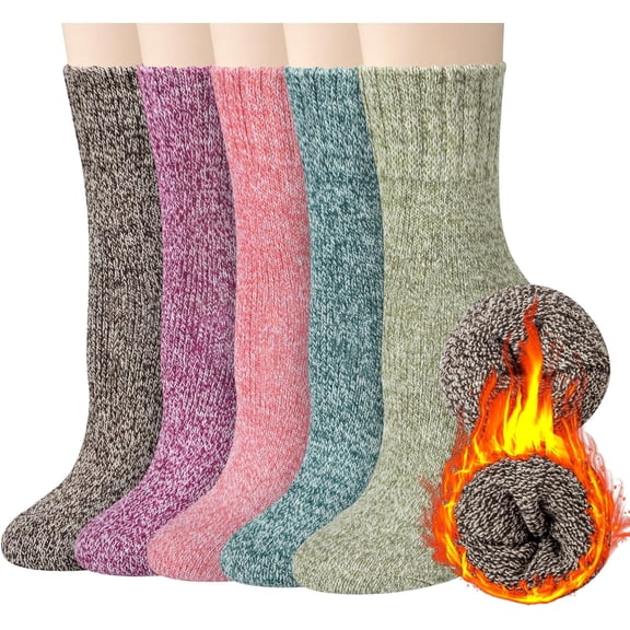PUMIER 5 Pairs Wool Socks for Women Stocking Stuffers Gifts Winter Warm Hiking Crew Boot Socks
