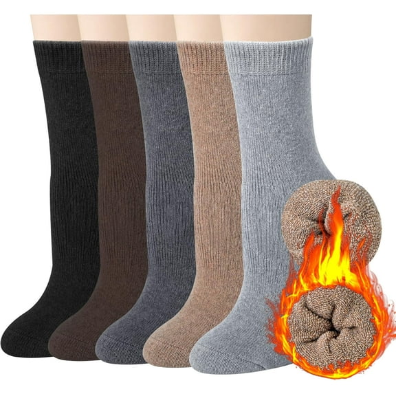 PUMIER 5 Pairs Wool Socks for Women Stocking Stuffers Gifts Winter Warm Hiking Crew Boot Socks
