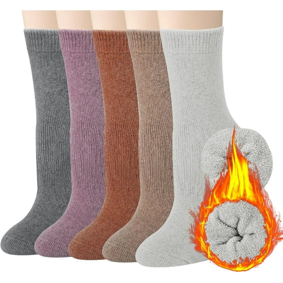 PUMIER 5 Pairs Wool Socks for Women Stocking Stuffers Gifts Winter Warm Hiking Crew Boot Socks