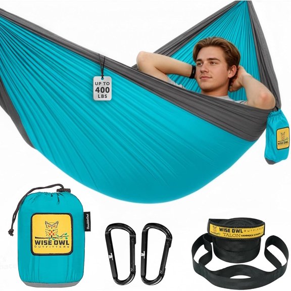 PUMIER Double Camping Hammock with Tree Straps - 500lbs Portable Hammock for 2 Person, Backpacking, Hiking, Travel - Multicolor