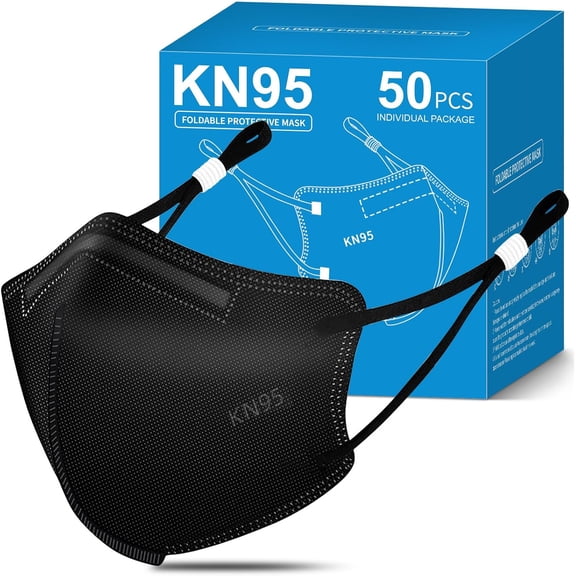 PUMIER KN95 Face Masks 50 Pack for Adults, Breathable and Comfortable KN95 Mask with Elastic Ear Loop, Filter Efficiency≥95%, Black