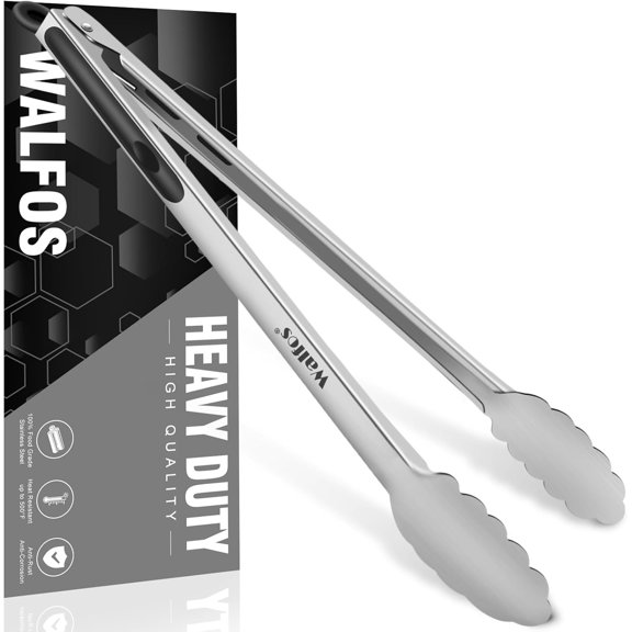 PUMIER  Kitchen Tongs Set  12 Heat-Resistant Silicone Tips, Stainless Steel, Non-Scratch, Dishwasher Safe.