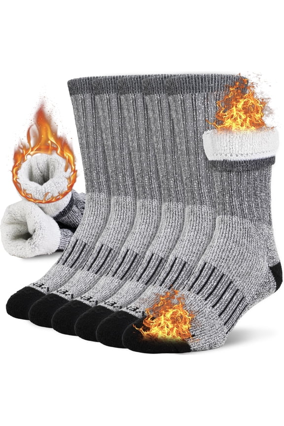Mens Merino Wool Crew Socks Thermal and Warm Socks for Winter Work Hiking Running 3 Pairs (Size 5-10)