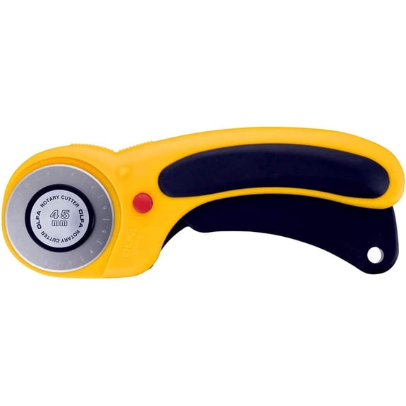 PUMIER Multicolor 45mm Ergonomic Rotary Fabric Cutter with Blade Cover & Squeeze Trigger - Ideal for Quilting, Sewing, Crafts - Includes Replacement Blade & Safety Lock
