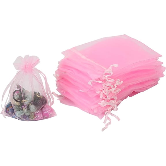PUMIER Package 100pcs White Organza Bags, 4x6 inch Mesh Bags Drawstring Gift Bags Jewelry Pouches for Candy Wedding Favors Christmas