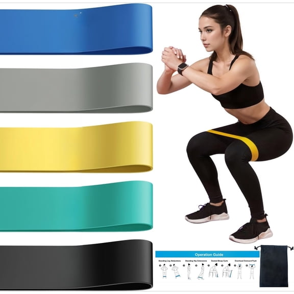 PUMIER Resistance Loop Bands Set, 5pcs Latex Exercise Bands with Resistance Levels 5-40 lbs for Home Fitness, Yoga, Pilates, Strength Training, Stretching & Physical Therapy