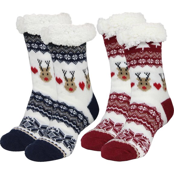 PUMIER Slipper Socks for Women with Gripper - Winter Non Slip Thick Fuzzy Socks - Warm Cozy Christmas Gift