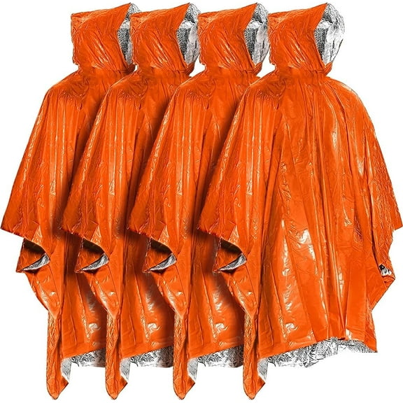 PUMIER Survival Rain Poncho Emergency Mylar Space Blanket Camping Gear-Retain 90% of Body Heat Survival Gear for Survival Kits Camping Supplies Emergency Blankets