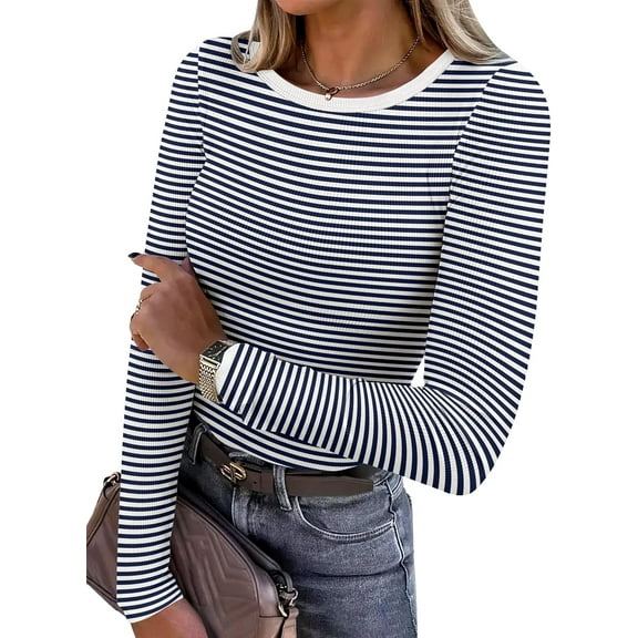 PUMIER Women Long Sleeve Shirts Rib Knit Slim Fit Tops Basic Tee 2025 Fall Outfits Casual T-Shirt Underscrubs Layer Clothes