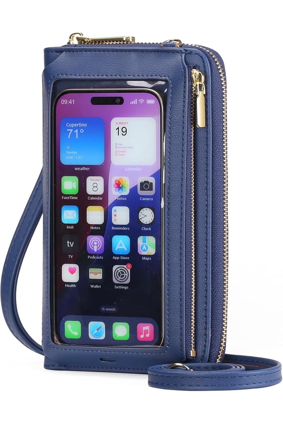 Women’s Multicolor Touchscreen RFID Blocking Crossbody Phone Purse Wallet with Transparent Window