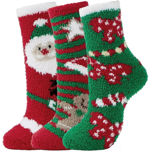 PUMIER Womens Fuzzy Fluffy Cozy Warm Super Soft Slipper Socks Microfiber 3-8 Pairs Home Socks For Christmas