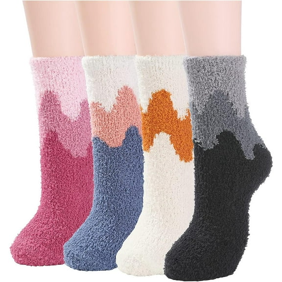 PUMIER Womens Fuzzy Fluffy Cozy Warm Super Soft Slipper Socks Microfiber 3-8 Pairs Home Socks For Christmas