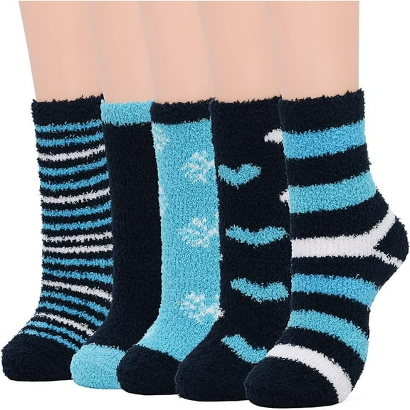 PUMIER Womens Fuzzy Fluffy Cozy Warm Super Soft Slipper Socks Microfiber 3-8 Pairs Home Socks For Christmas