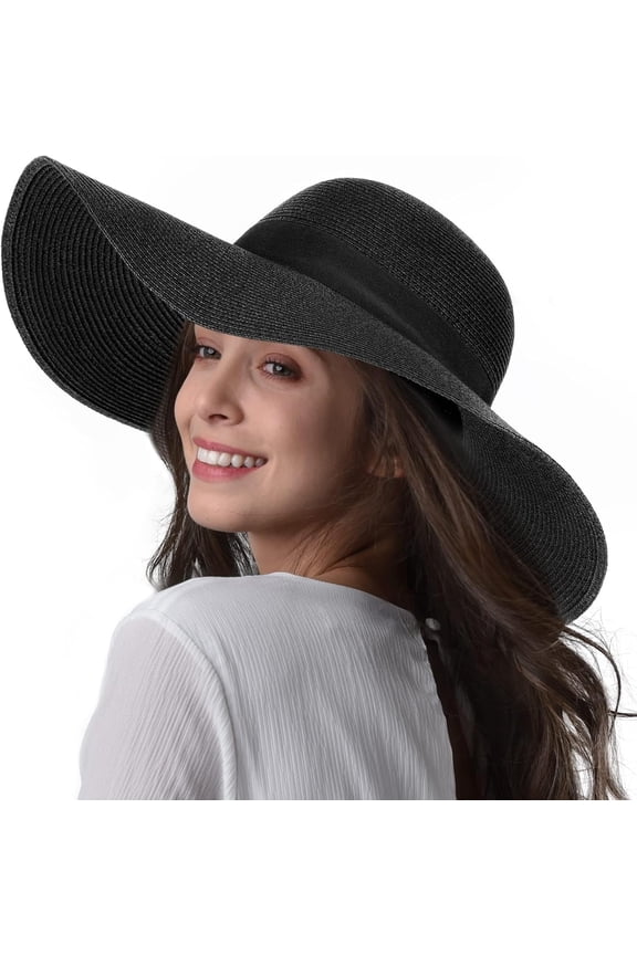 Womens Sun Straw Hat Wide Brim UPF 80 Summer Hat Foldable Packable Floppy Beach Hats for Women