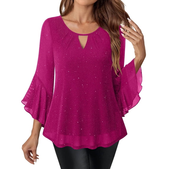 PUMISAS 3/4 Sleeve T-Shirt For Women Summer Solid Color Tops Crew Neck Casual Tunic Blouses Elegant Casual Loose Pullover