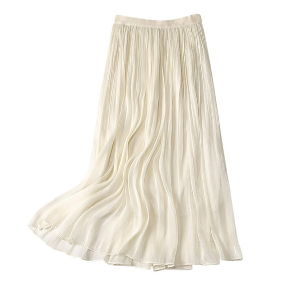 PUMISAS A-Line Print Skirts For Women Soft High Elastic Waist Skirts Casual Loose Elastic Solid Color Long Length Skirts