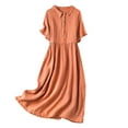thumbnail image 1 of PADFRYBK Button Down Dress For Women Short Sleeve Solid Color Dresses Casual Loose V-Neck Elastic Waist Dresses Long Shirt Dress With Pockets, 1 of 9