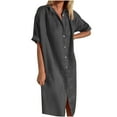 thumbnail image 1 of PUMISAS Button Down Dress For Women Solid Color Short Sleeve Dresses Casual Loose V-Neck Elastic Waist Dresses Mid-Length Shirt Dress With Pockets, 1 of 6