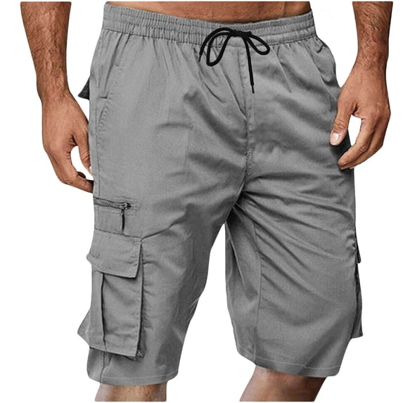 PUMISAS Cargo Shorts For Men Drawstring Elastic And Adjustable Waistband High Waist Pants Summer Solid Color Pants Athletic Shorts With Multi Pockets