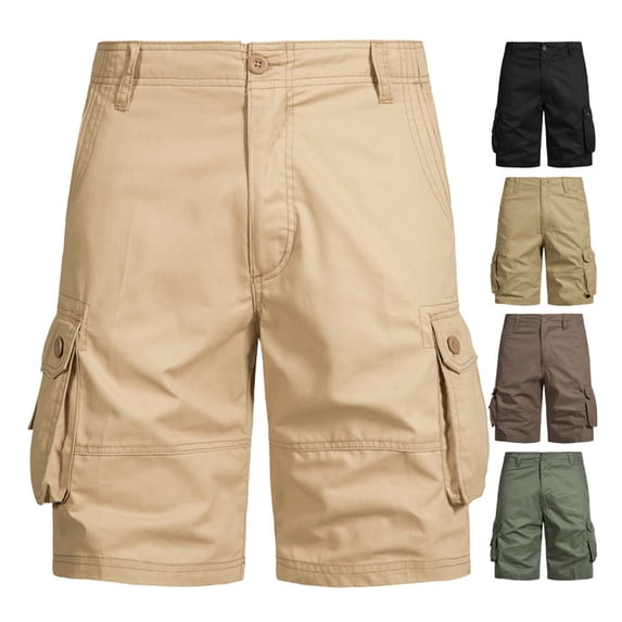 PUMISAS Cargo Shorts For Men Elastic And Adjustable Waistband Mid Waist Pants Summer Solid Color Button Pants Casual Loose Shorts With Side Pockets