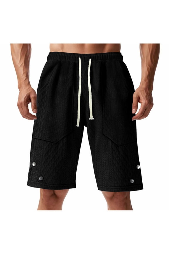 Cargo Shorts For Men Drawstring Elastic And Adjustable Waistband Pants Summer Button Solid Color Pants Casual Loose Half Length Shorts With Pockets