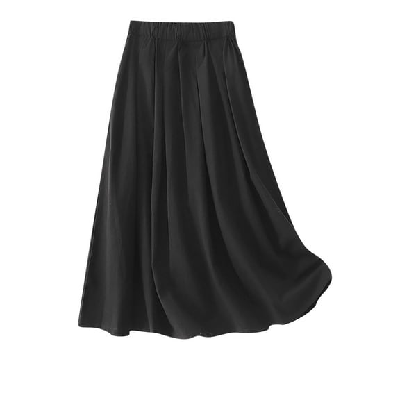 PUMISAS Cargo Skirts For Women High Waisted Flowy Elastic Waist Solid Color Skirts Casual Loose A-Line Long Pleated Skirts