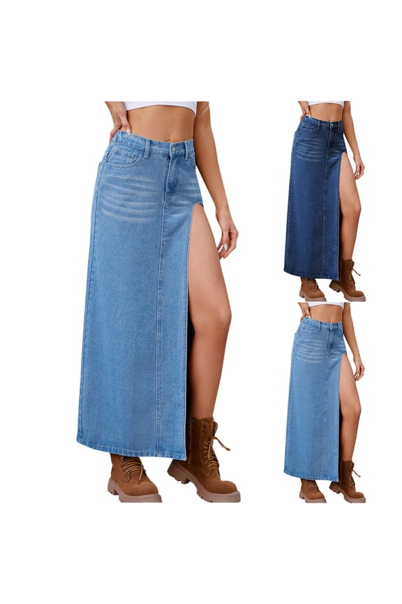 Cargo Skirts For Women Soft High Elastic Waist Side Split Skirts Solid Color Casual Loose Long Skirts With Side Pockets