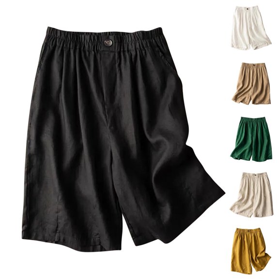 PUMISAS Casual Shorts For Women Solid Color Half Length Pants Elastic And Adjustable Waistband Shorts Comfortable Summer Loose Pants With Pockets