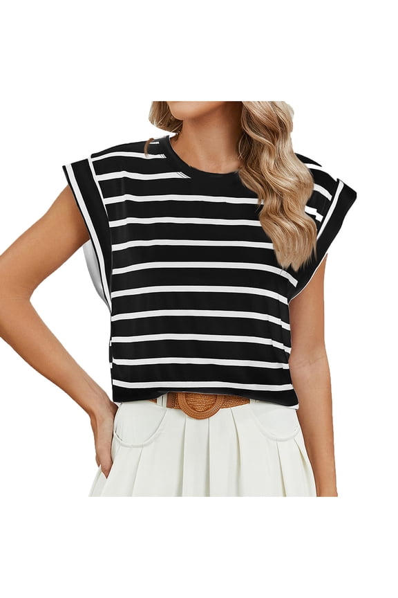 Casual Sleeveless T-Shirt For Women Crew Neck Tunic Blouses Splice Color Pullover Loose Summer Muscle Tank Top