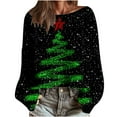 thumbnail image 1 of PUMISAS Christmas Sweaters For Women Crew Neck Christmas Printed Crochet Tops Winter Long Sleeve Knit Pullover Sweater Tops, 1 of 6