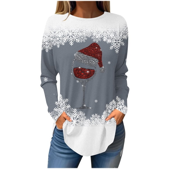 PUMISAS Christmas Tshirt For Women Long Sleeve T-Shirt Dress Crew Neck Christmas Printed Tunic Blouses Pullover Tops