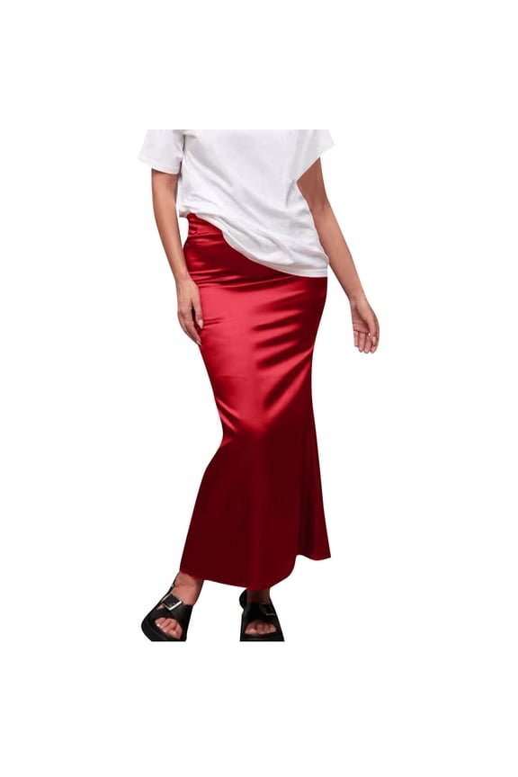 Elegant Satin Skirts For Women Soft Comfortable Elastic Waist Skirts Casual Loose Long Skirts Solid Color Summer Skirts